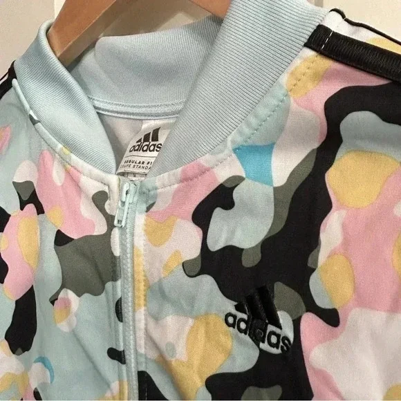 GUC Adidas XL size 16 girls 3-stripe jacket in a fun colorful camo. Athletic - Picture 4 of 16